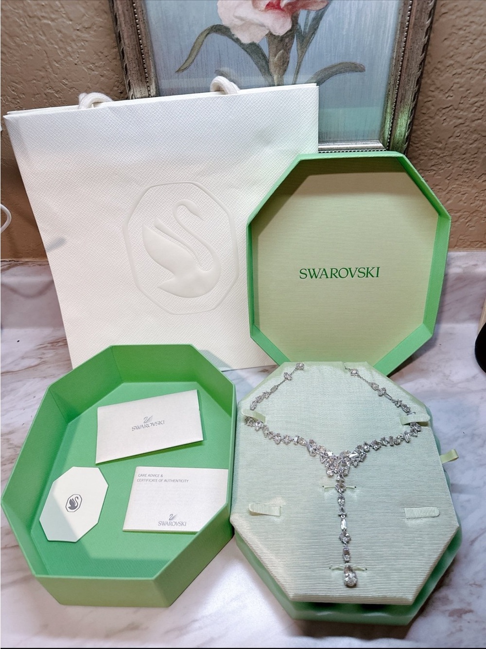 Swarovski Silver Clear Crystal Y-Drop Necklace